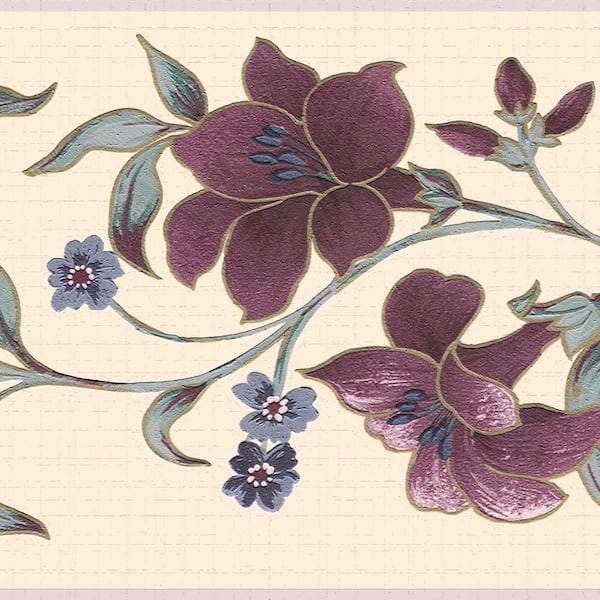 Dundee Deco Falkirk Dandy II Red Green Flowers on Vines Floral Peel and Stick Wallpaper Border
