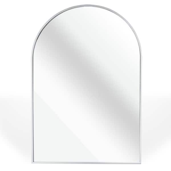 20 in. W x 30 in. H Small Arched Aluminum Framed Wall Bathroom Vanity Mirror in Silver with 4mm HD Glass
