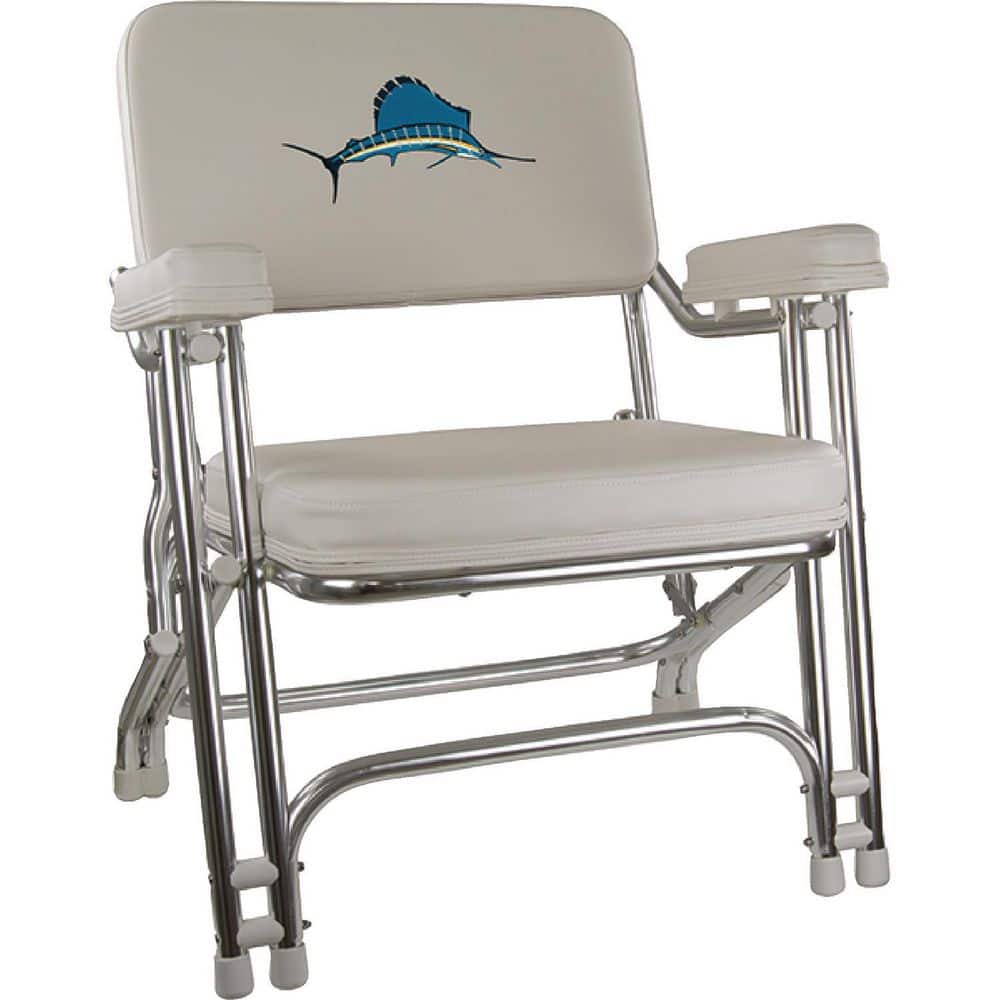 Springfield Marine Deck Folding Chair - White with Embroidered