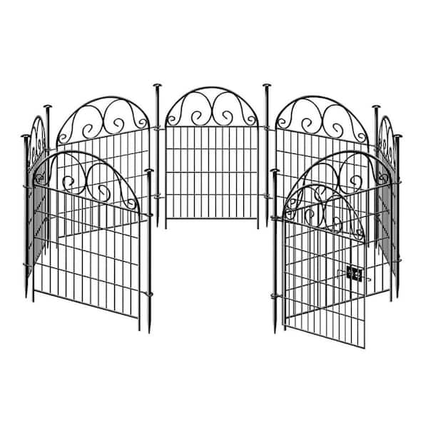 32 in. Metal Garden Barrier Fence 7 Panels with Gate, Reusable Defense Fence for Outdoor Yard