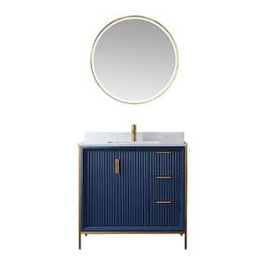 Granada 36 in. W x 22 in. D x 33.8 in. H Single Sink Bath Vanity in Royal Blue with White Stone Countertop and Mirror