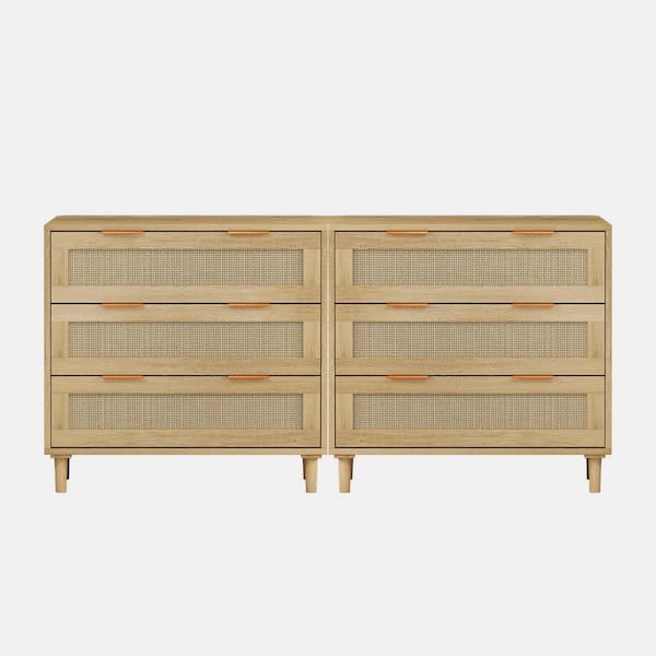 Oak 3-Drawer 15.55 in. Wide Chest of Drawers Set of 2