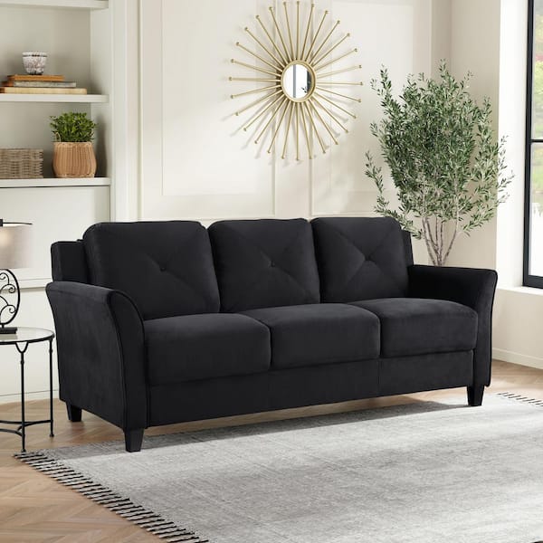 Lifestyle Solutions Harvard 78.7 in. Flared Arm Polyester Rectangle  3-Seater Sofa in. Black CCHRFKS3M26BKVA