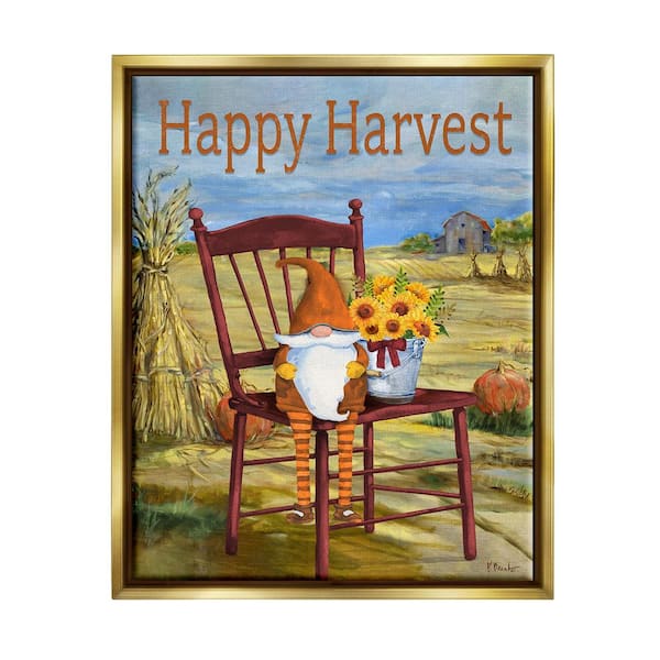 Stupell Industries Happy Harvest Country Gnome by Paul Brent 1 Piece Floater Frame Graphic Print Nature Poster Art Print 21 in. x 17 in.