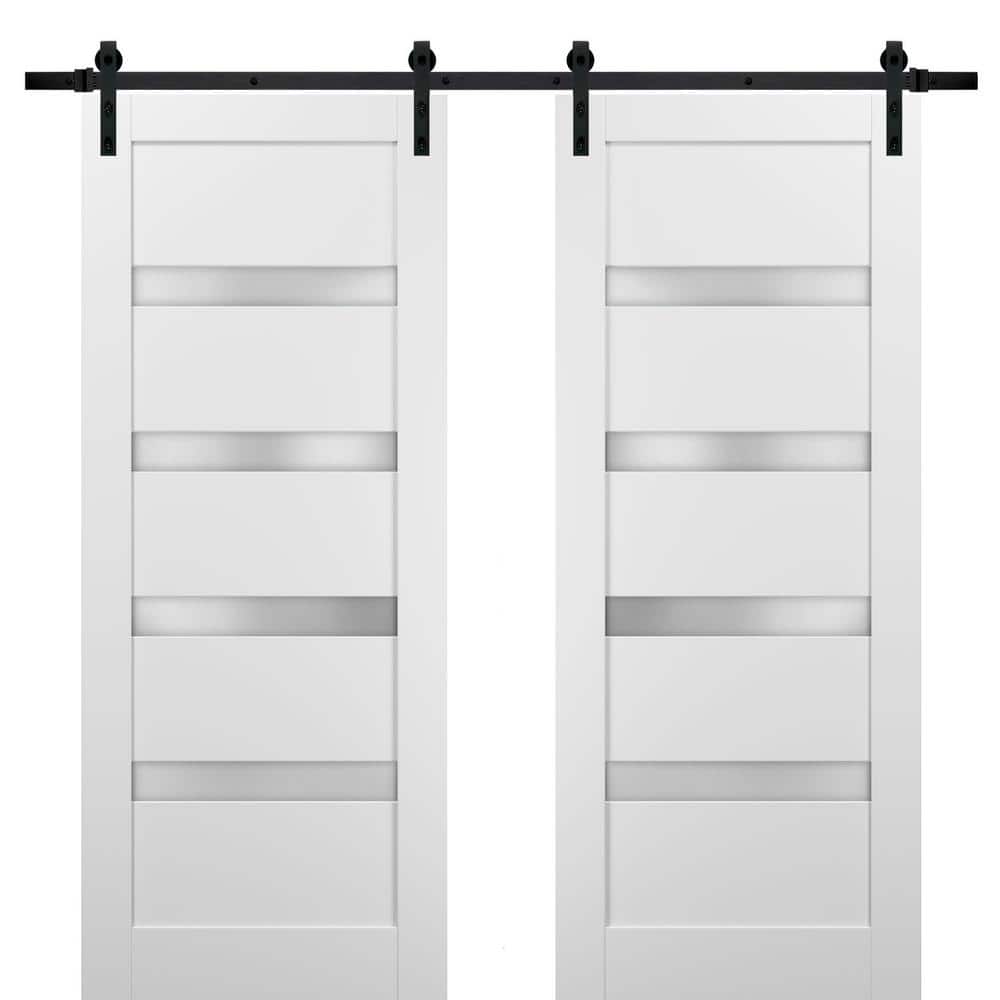 36 in. x 80 in. 1-Panel 1/4 Lite Frosted Glass White Finished Solid Pine MDF Sliding Barn Door with Hardware Kit price history on PriceWatchPro