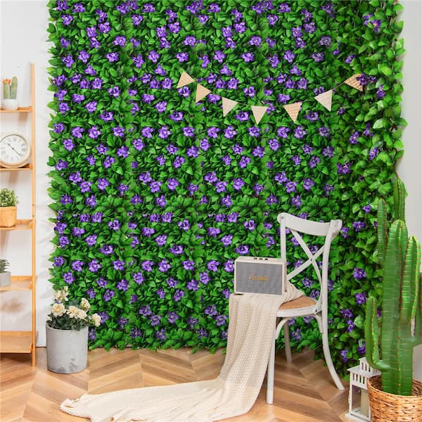 Costway Expandable 3.3 ft. x 6.5 ft. Artificial Fence Privacy Screen Faux Ivy Panel with Purple Flower 1 Pack