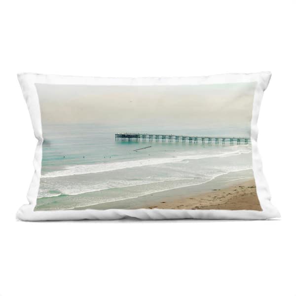 Stupell Industries Distant Pier Beach Jetty Blue Abstract Polyester 14 in. x 20 in. Throw Pillow