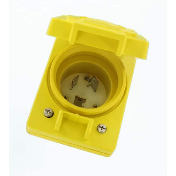 Leviton 30 Amp 125-Volt Wetguard Single Locking Grounding Inlet with Cover, Yellow