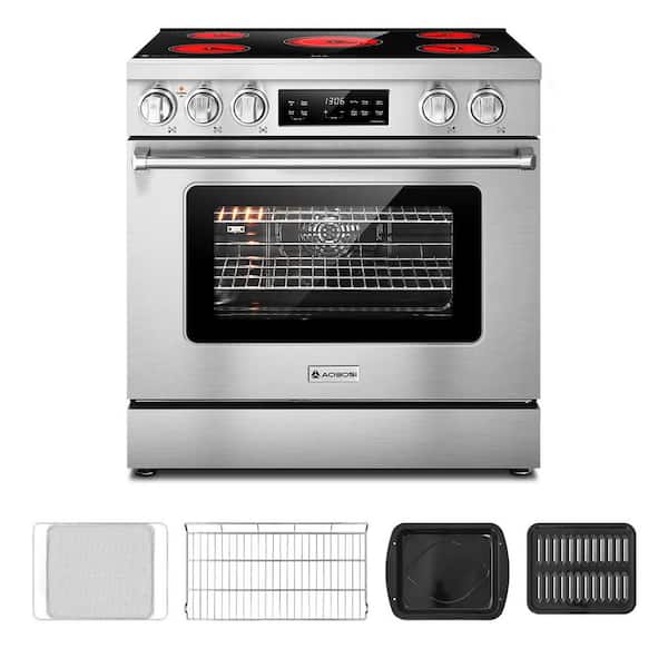 36 in. 5 Elements Free-Standing Electric Range in Stainless Steel, 2-in-1 Ceramic Cooktop & Range Oven with Air Fryer