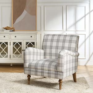 Mandan Gray Plaid Pattern Polyester Arm Chair (Set of 1)