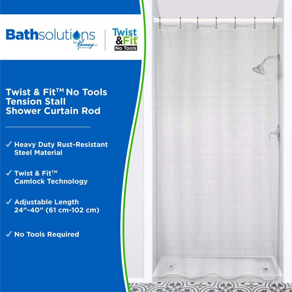 White Adjustable Steel Tension Shower Curtain Rod, 24-40 Inches