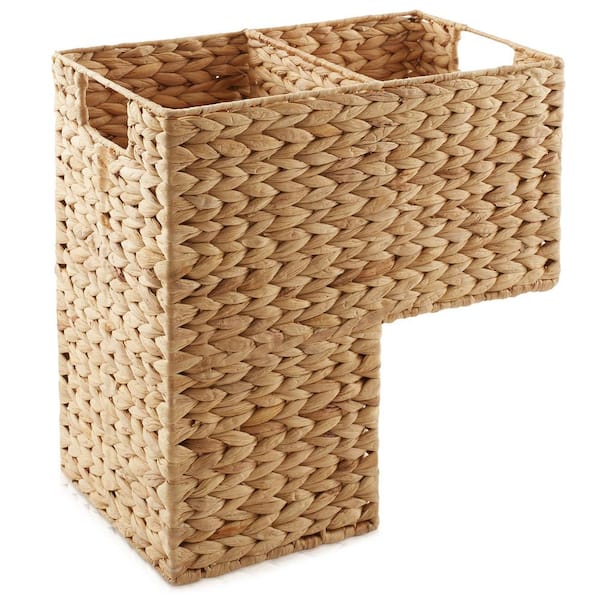 Casafield Brown Natural 16 in. x 15.75 in. Wicker Hyacinth Decorative Basket Woven Stair Storage Bin w/ Handles for Staircase Step