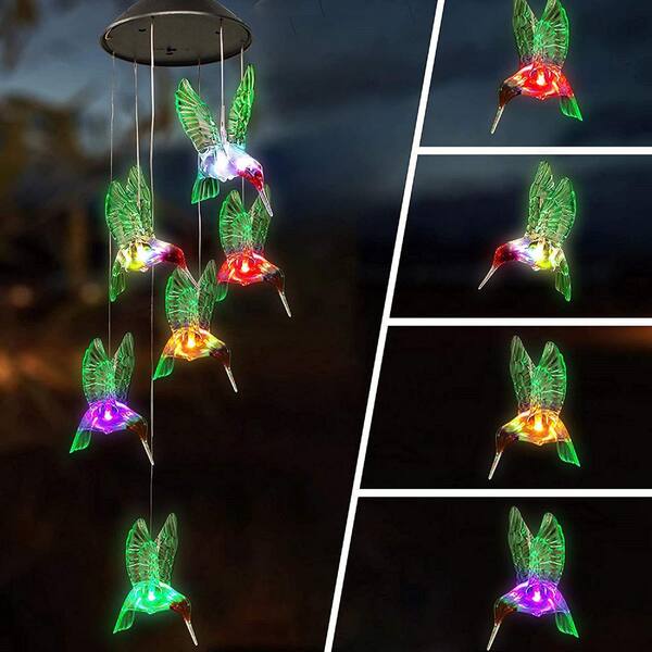 LED Solar Hummingbird Wind Chime Color Changing Waterproof Windchimes Home Decor 