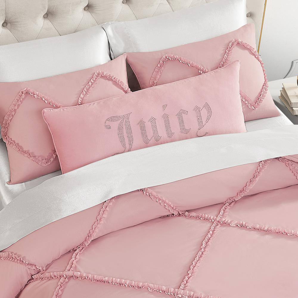 Light Pink Velvet Rhinestone Rectangular Throw Pillow