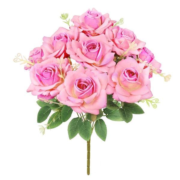 LIVING LUXURY 17 in. Blush Fuchsia Artificial Gardenia Rose Flower Stem Bush Bouquet (Set of 2)