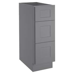 12 in. W x 24 in. D x 34.5 in. H in Shaker Gray Plywood Ready to Assemble Floor Base Kitchen Cabinet with 3 Drawers