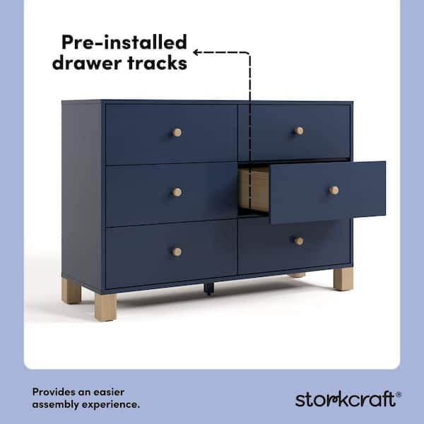 Storkcraft California Midnight Blue and Driftwood 6-Drawer 47.72 in. Wide  Dresser 03766-207M