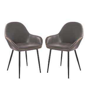 Mid Century Modern Gray Leatherette Dining Armchair (Set of 2)