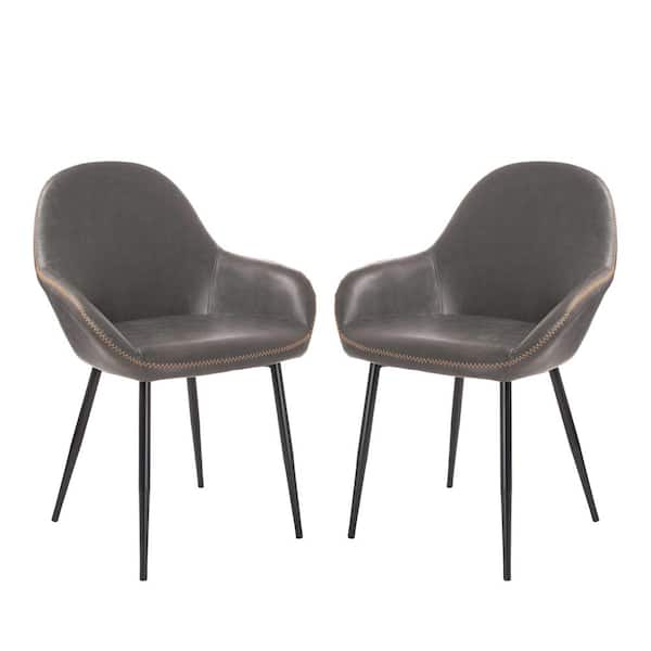 Glitzhome Mid Century Modern Gray Leatherette Dining Armchair (Set of 2)