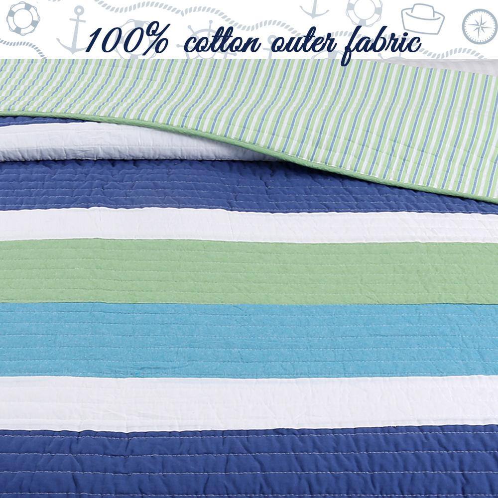 Twin Blue Cotton Reversible Patchwork Quilt Set