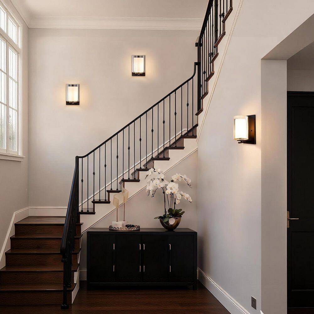 5 in. 1-Light Matte Black Dual Shaded Indoor Bathroom Vanity Wall Sconce Lighting w/Clear Glass and White Glass (2-Pack) price history on PriceWatchPro