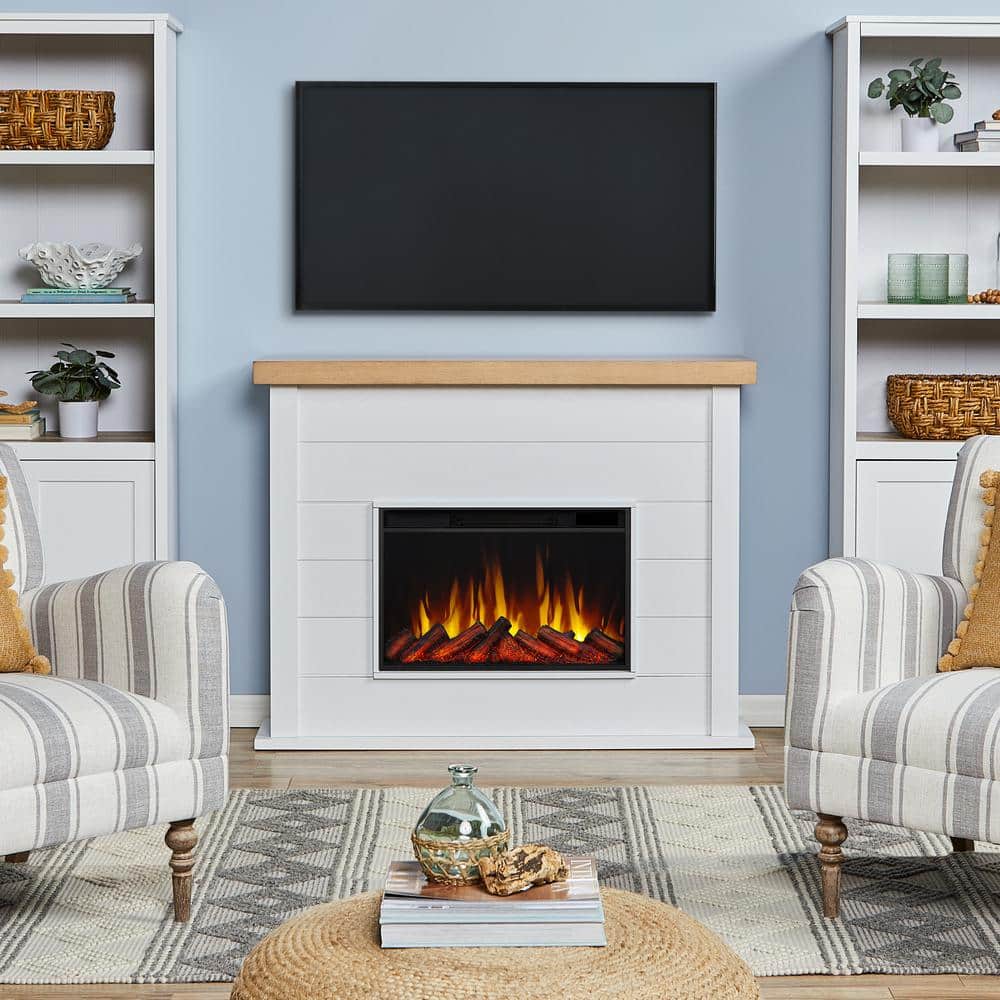 Marshall 49" White Veneered MDF Electric Fireplace with Mantel