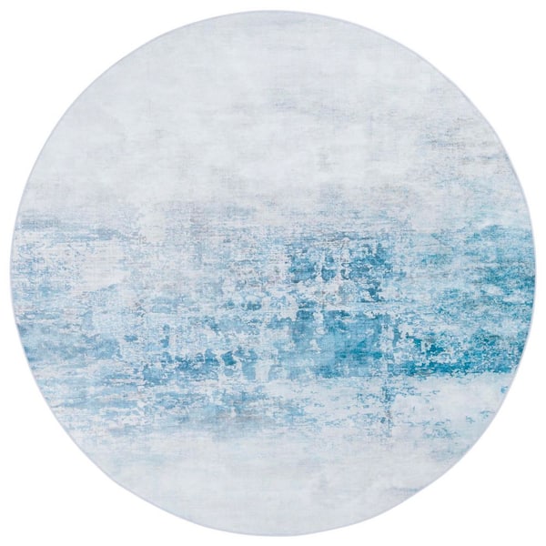 SAFAVIEH Malibu Gray/Blue 6 ft. x 6 ft. Machine Washable Abstract Gradient Round Area Rug