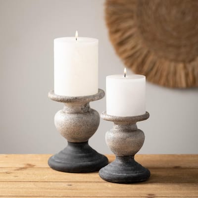 Gray Ceramic Pillar Candle Holder - Set of 2