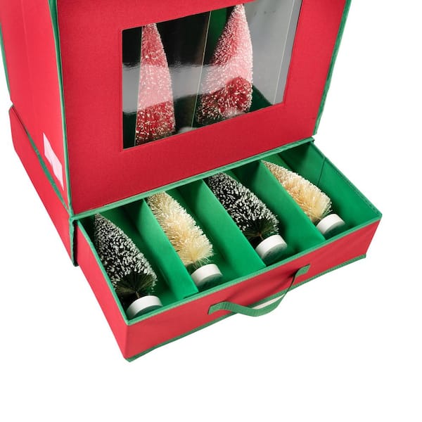 Honey-Can-Do Ornament Storage Box With Dividers, Red/Green