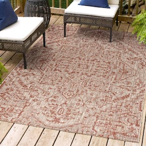 Estrella Bohemian Medallion Red/Taupe 3 ft. 1 in. x 5 ft. Textured Weave Indoor/Outdoor Area Rug