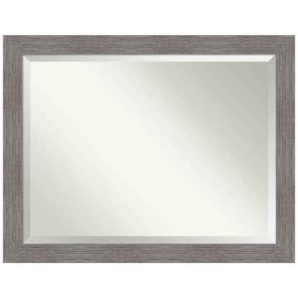 Amanti Art Medium Rectangle Pinstripe Plank Grey Beveled Glass Casual Mirror (35.5 in. H x 45.5 in. W)