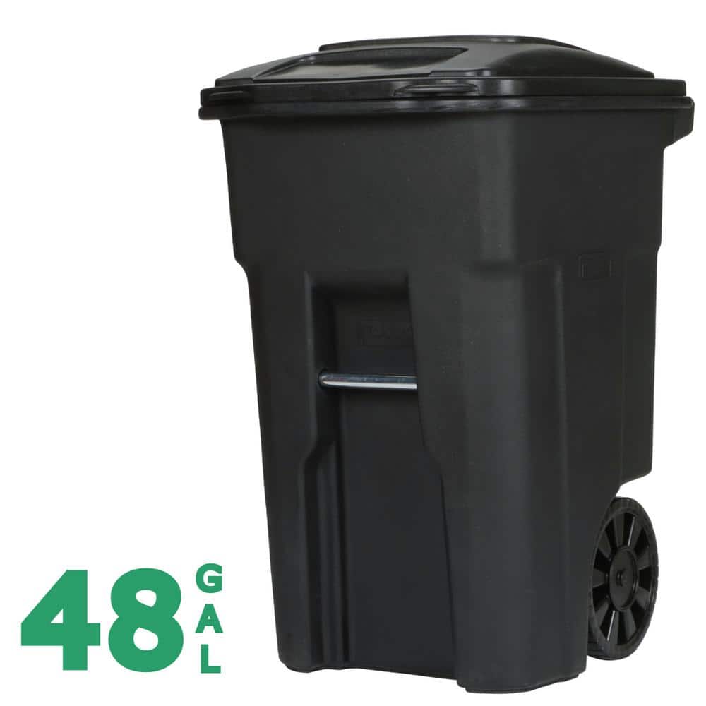 Toter 48 Gallon Black Rolling Outdoor Garbage/Trash Can with Wheels and  Attached Lid 79248-R2200 - The Home Depot, image size:1000x1000
