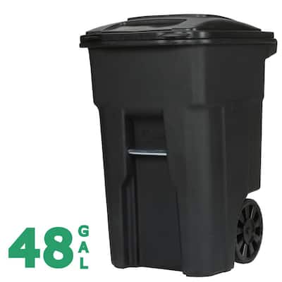 48 Gallon Black Rolling Outdoor Garbage/Trash Can with Wheels and Attached Lid