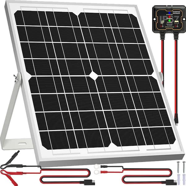 20-Watt Monocrystalline Solar Panel Kit with Smart Controller and Adjustable Mount for 12V Battery Charging