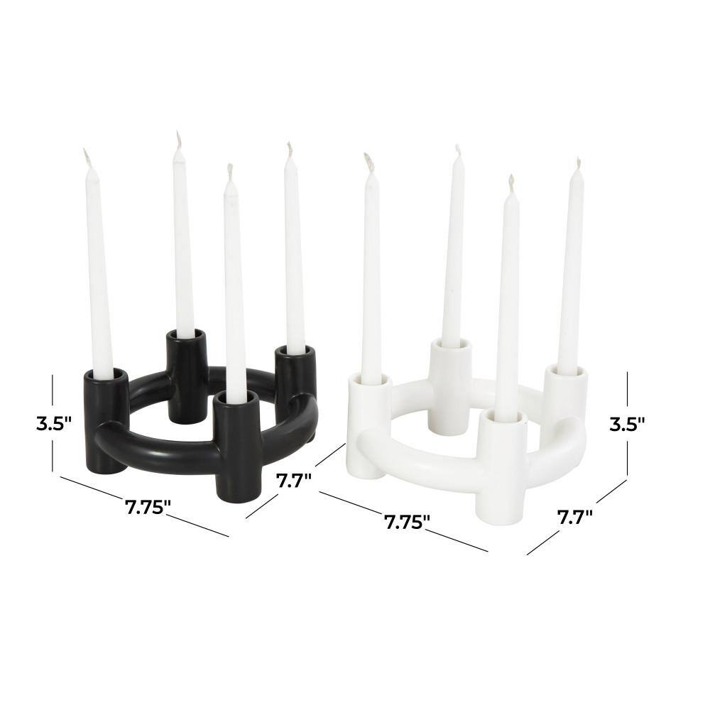 Black and White Ceramic Geometric Circle Candle Holders, Set of 2