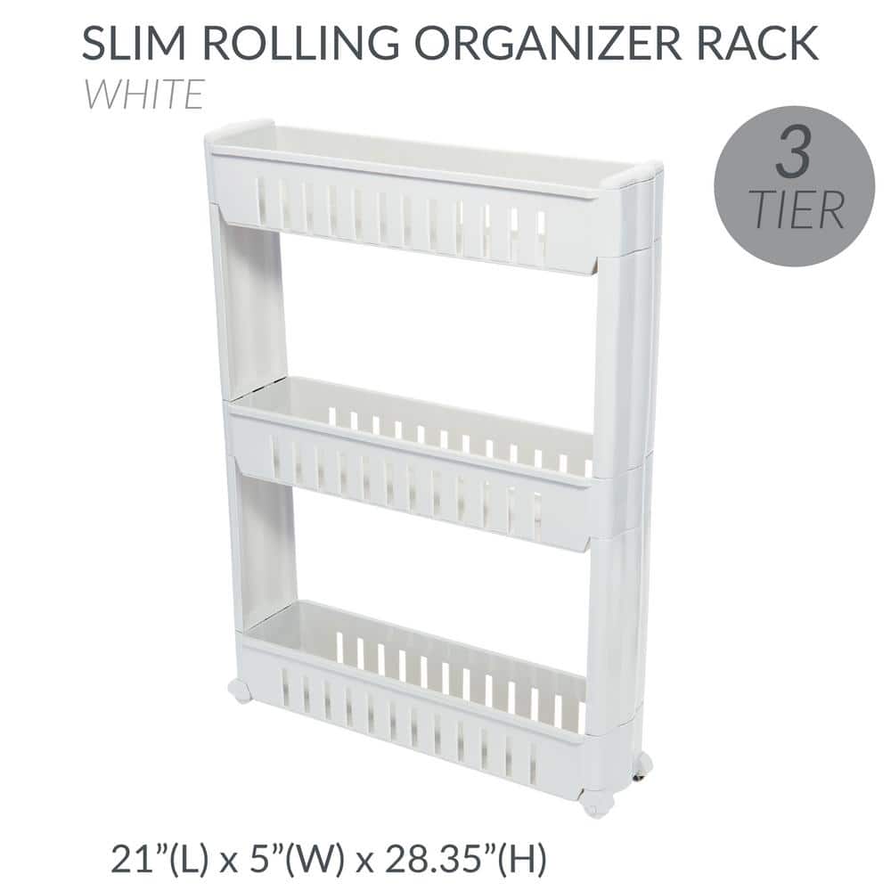 White Slim 3 Tier Slide Out Storage Cart