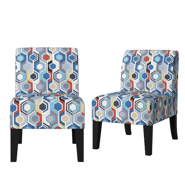Handy Living Denis Blue Multi Beehive Print Upholstered Armless Chairs (Set of 2)