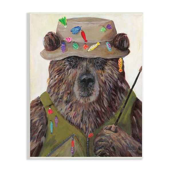 Stupell Industries Fisherman Outfit Grizzly Bear Fishing Pole by Kamdon Kreations 1-Piece Unframed Animal Graphic Art Print 19 in. x 13 in.