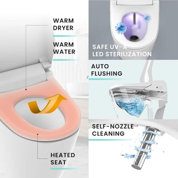 Stylement Tankless Smart Bidet Toilet Elongated in White, UV LED, Auto Flush, Heated Seat, Made in Korea