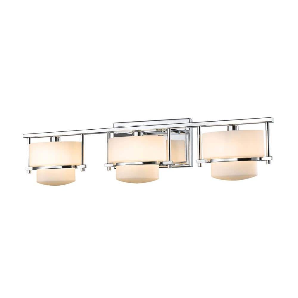 Porter 25 in. 3-Light Chrome Vanity Light with Matte Opal Glass Shade with 