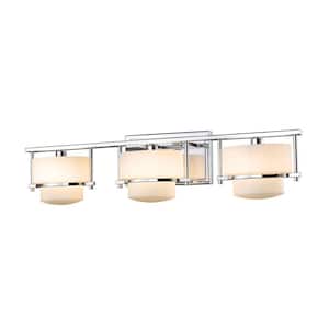 Porter 25 in. 3-Light Chrome Vanity Light with Matte Opal Glass Shade with Bulbs Included