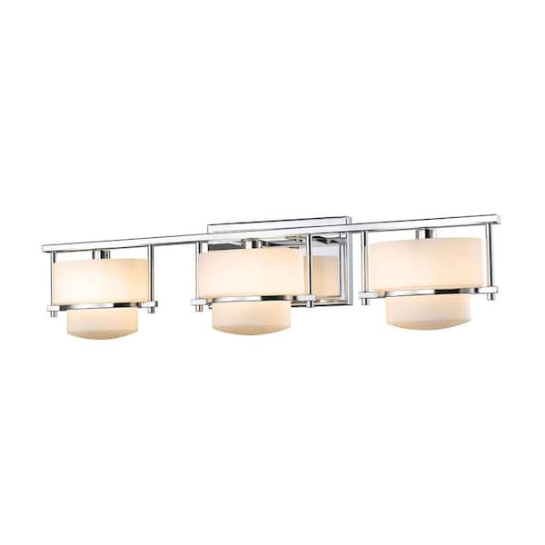 Unbranded Porter 25 in. 3-Light Chrome Vanity Light with Matte Opal Glass Shade with Bulbs Included
