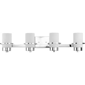 Reiss 31.62 in. 4-Light Polished Chrome Vanity Light with Etched Glass Shade