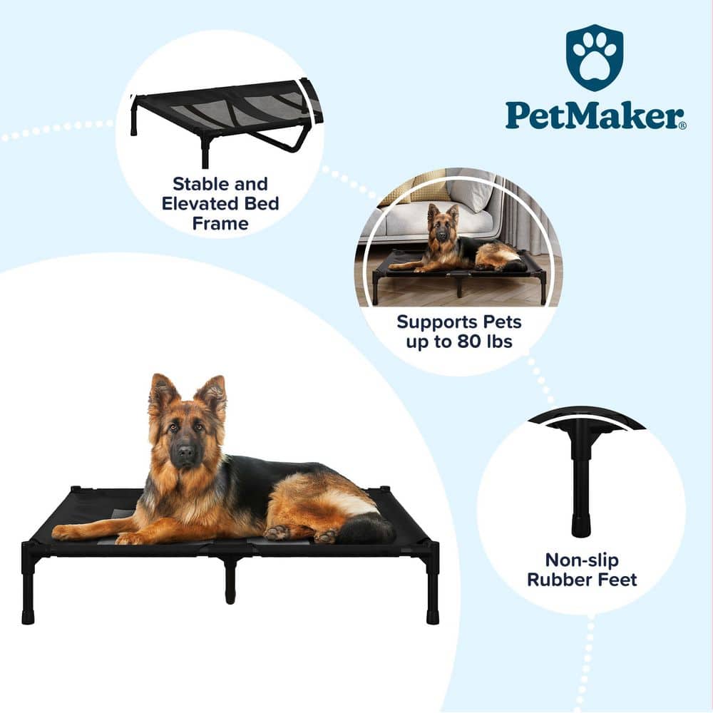 Large Black Elevated Waterproof Outdoor Dog Bed