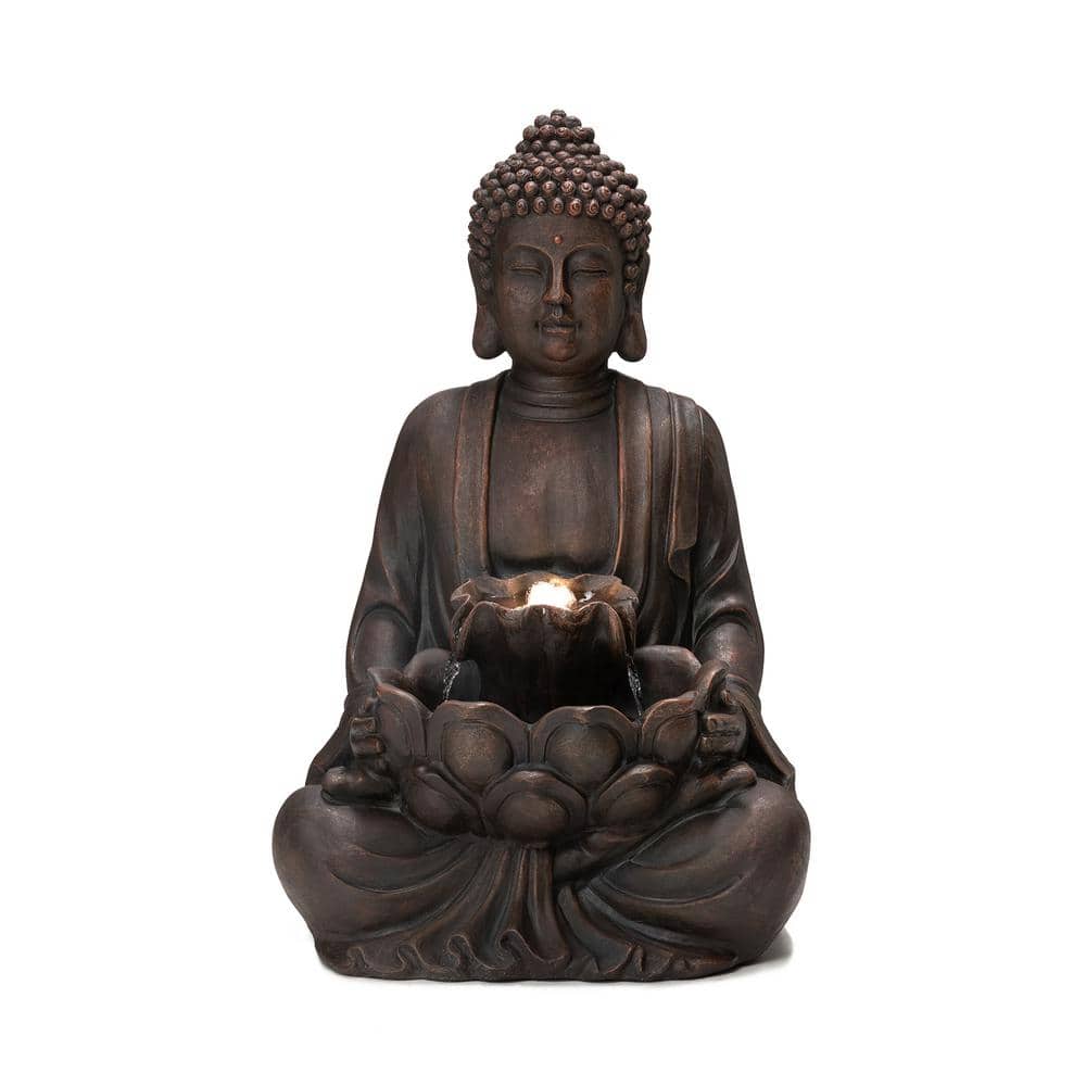 Glitzhome 23.25 in. H Zen Style Meditating Buddha Statue Polyresin Cascade  Outdoor Fountain with Pump and LED Light (KD) 2007300071 - The Home Depot