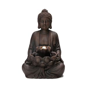 23.25 in. H Zen Style Meditating Buddha Statue Polyresin Cascade Outdoor Fountain with Pump and LED Light (KD)