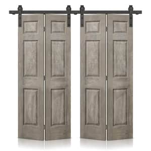 48 in. x 84 in. Vintage Gray Stain 6Panel MDF Hollow Core Composite Double Bi-Fold Barn Doors with Sliding Hardware Kit