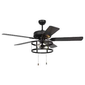 Urbana 52 in. Indoor Industrial Matte Black Ceiling Fan with Pull Chain and Light Kit