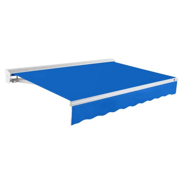 AWNTECH 14 ft. Destin Right Motorized Retractable Awning with Hood (120 in. Projection) in Bright Blue