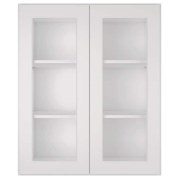 HOMEIBRO 30-in W X 12-in D X 36-in H in Shaker Dove Plywood Ready to Assemble Wall Glass kitchen Cabinet